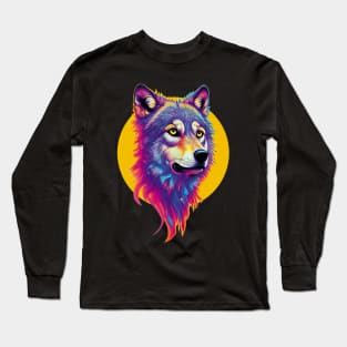 Colorful Wolf Portrait Long Sleeve T-Shirt